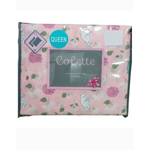 Colette Pink Cat Floral 6 Piece Sheet Set Queen NWT